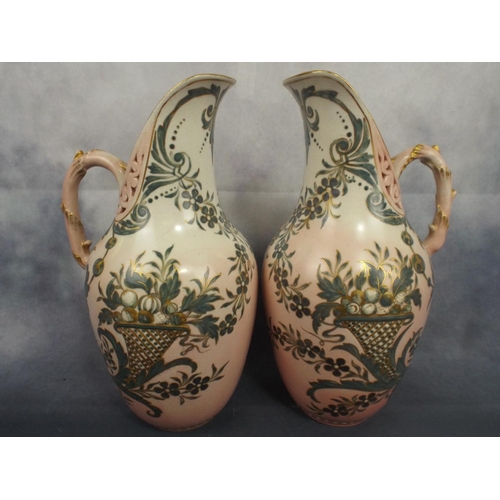 178 - Pair of Early Royal Doulton 'Carrara Ware' Lambeth Ewer Vases. Lots of base markings. C1910