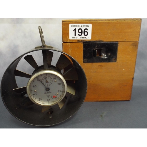 196 - Miners Wind Speed indicator with original wooden box.