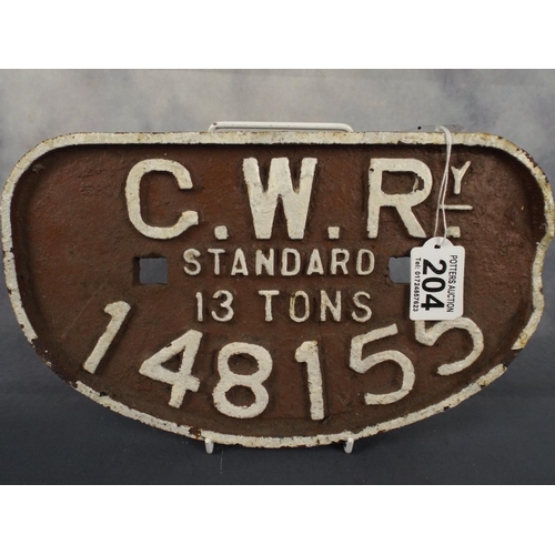 204 - GWR Railway plate in cast iron