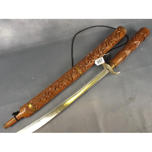 207 - Wall Cutlass with carved wood scabbard & ornate handle