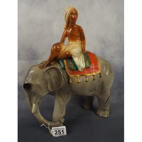 251 - large Ceramic model of an Elephant with Mahoot riding