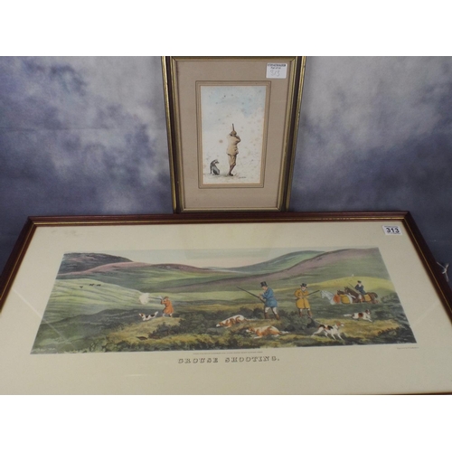 313 - Frame and mounted print of victorian grouse shooters along with actual framed watercolour of Shooter... 