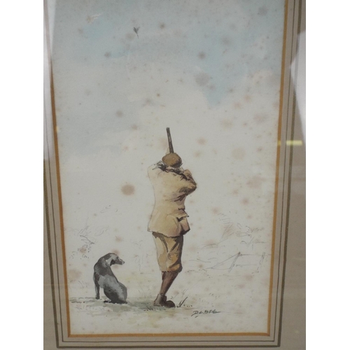 313 - Frame and mounted print of victorian grouse shooters along with actual framed watercolour of Shooter... 