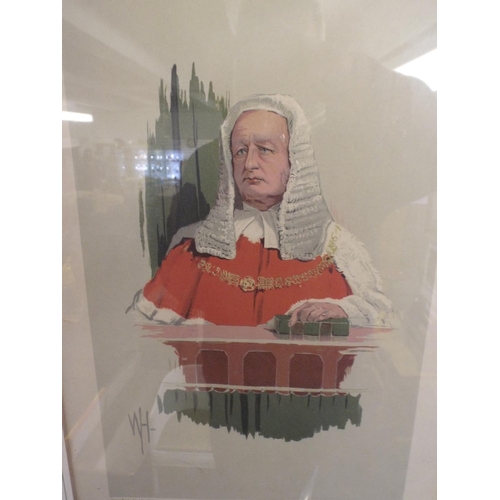 332 - Three framed and mounted Prints of lawyers from Vanity fair magazine,