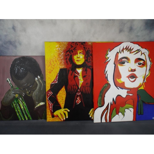 370 - Three Acrylic on canvass paintings of Pop Stars. Local artist.