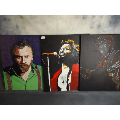 371 - Three Acrylic on canvass paintings of Pop Stars. Local artist.