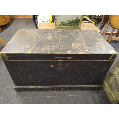 380 - Victorian wooden trunk, Close fitting trays inside with brass corners.