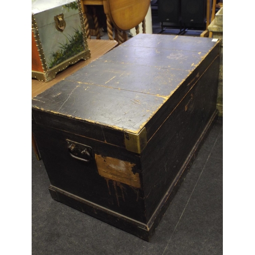 380 - Victorian wooden trunk, Close fitting trays inside with brass corners.