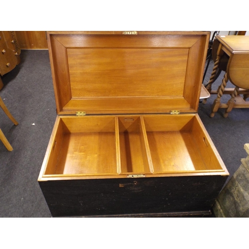 380 - Victorian wooden trunk, Close fitting trays inside with brass corners.