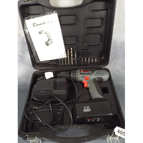 405 - 18V cordless power drill with box, charger & Drill bits