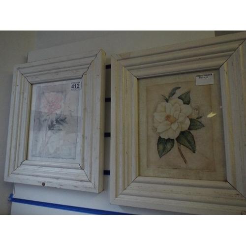 412 - Two prints of flowers in shabby chic frames