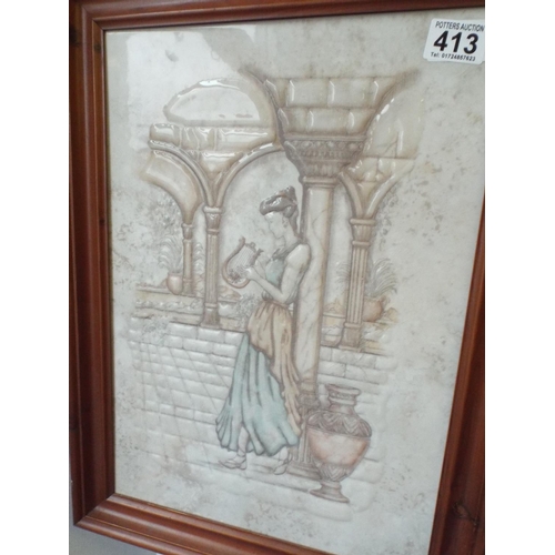 413 - Large framed decorative ceramic tile