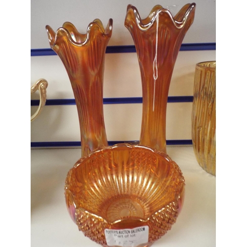 425 - Pair of Carnival Glass vases and bowl