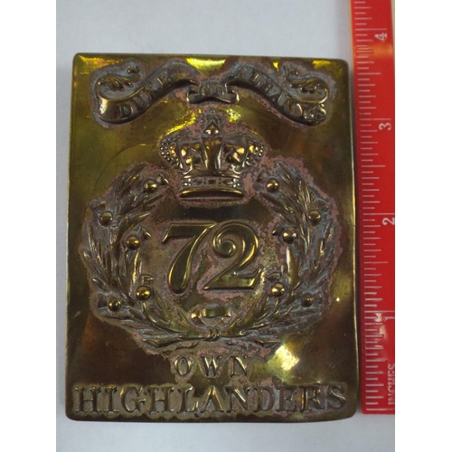 10 - Large Brass Belt Badge, 72nd Kings Own Highlanders.