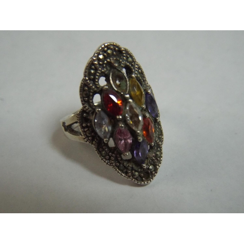 41 - Large Silver Multi stoned ring (stone missing) Finger size 'O'