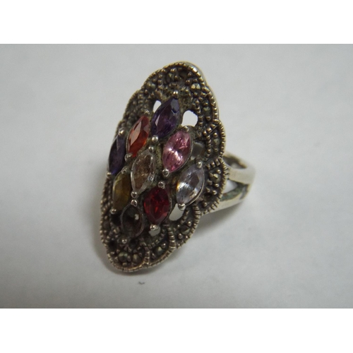 41 - Large Silver Multi stoned ring (stone missing) Finger size 'O'