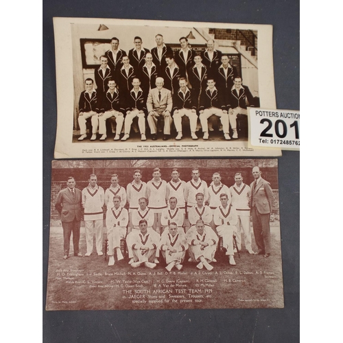 201 - Two Postcards, 1953 Austrailian Cricket Team & 1929 South African Test Team