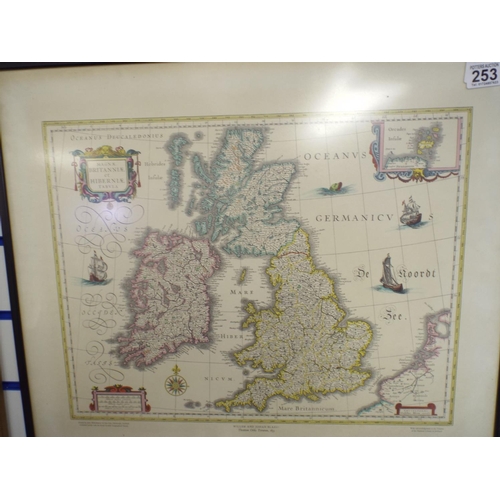 253 - Three framed Prints of Antique Maps, British isles