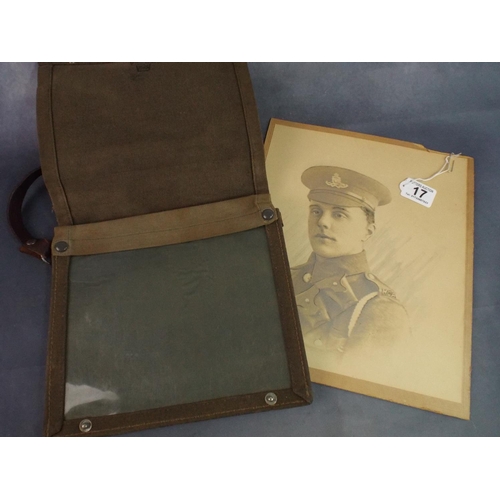 17 - Military Style Canvass Map case along with Retouched Photo of WW1 Soldier