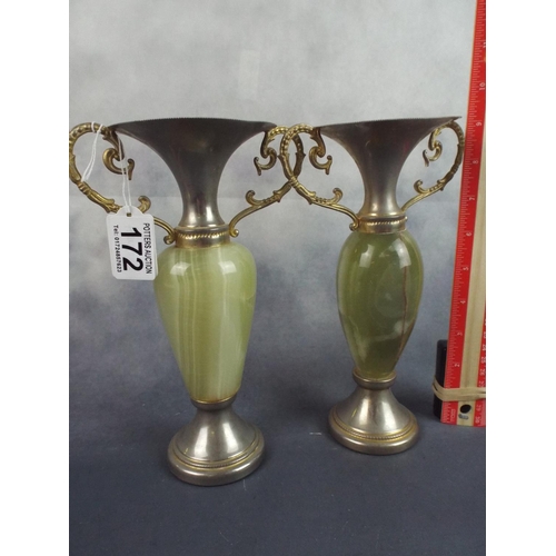 172 - Pair of metal and Onyx single stem bud vases