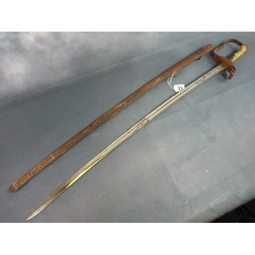 31 - Old Sword & Scabbard, 32 inch blade.