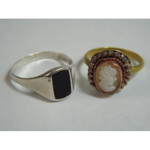 45 - Two silver rings, one stone set, one cameo