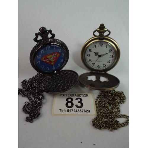 83 - Two Quartz pocket watches . Batman and Superman.