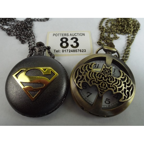 83 - Two Quartz pocket watches . Batman and Superman.