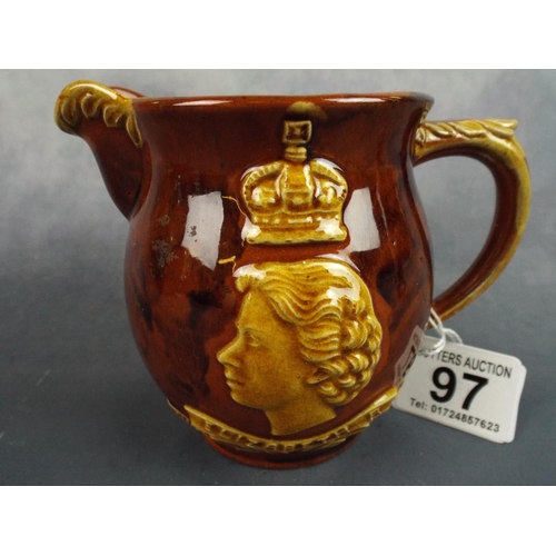 97 - Dartmouth pottery slipware 1953 coronation mug