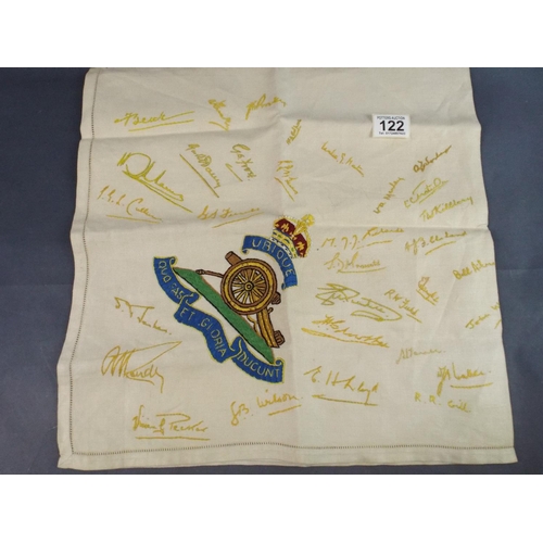 122 - Embroidered Tablecloth for Royal Artillery,Commissioned and Signed by Soldiers. WW2