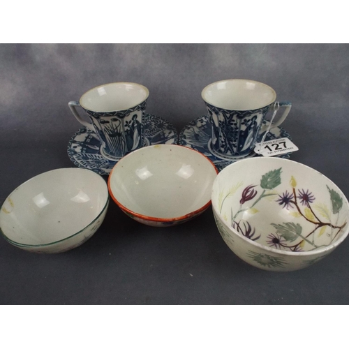 127 - Oriental Finger bowls plus two blue & white teacups and saucers