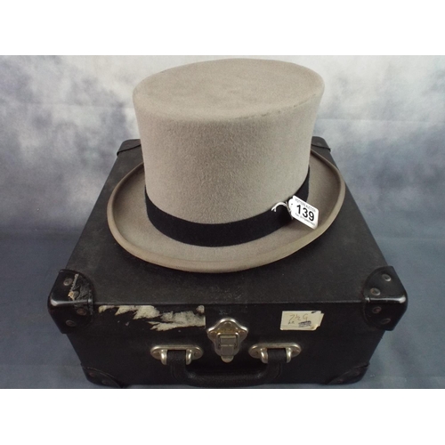 139 - Grey Morning suit Top hat with original hard carry case