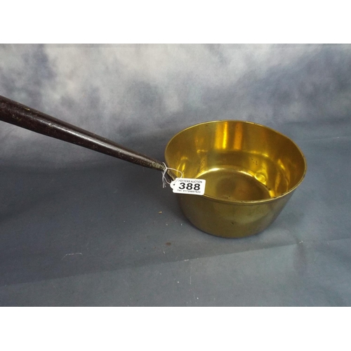 388 - Very heavy metal handled Brass saucepan