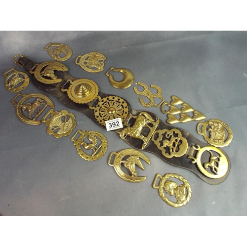 392 - Selection of Vintage Horse Brasses & leather Strap