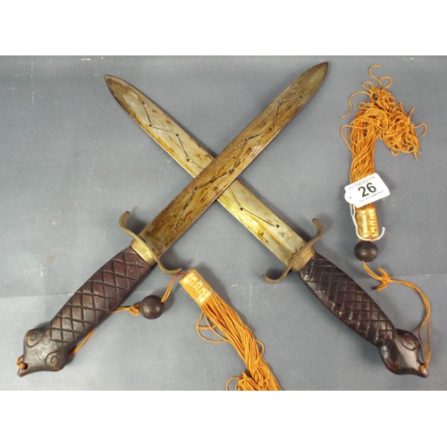 26 - Pair of Oriental martial arts Knives with Decorative scabbbards.