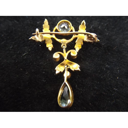 45 - 15ct Edwardian Era Gold Brooch mounted with Sapphires & Seed Pearls.