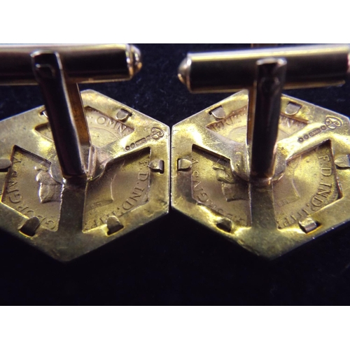 70 - Pair of Half Sovereign Cufflinks encased in Hexagonal 9ct Gold Mounts, Date 1912.  18.3G