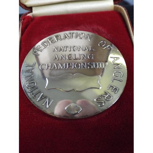 71 - Large Chrome Fishing medal in silk lined box