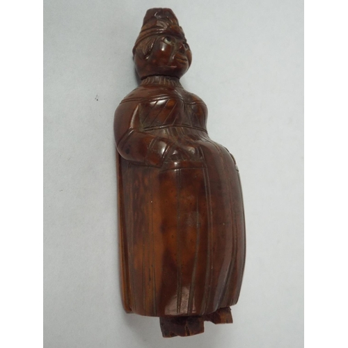 74 - Victorian Snuffbox carved from a Single Nut as A Lady in Cape. Hinged Lid.