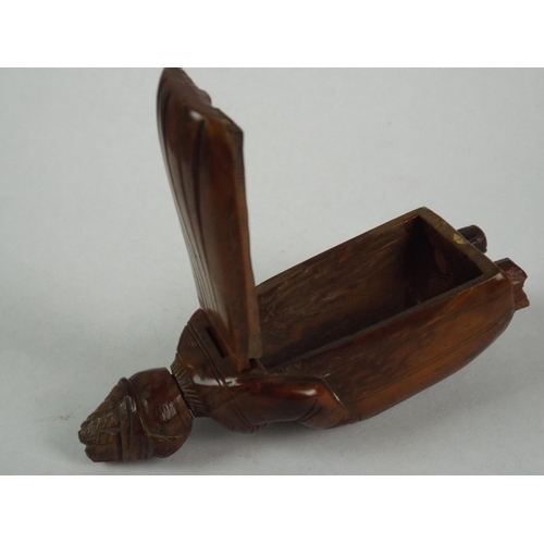 74 - Victorian Snuffbox carved from a Single Nut as A Lady in Cape. Hinged Lid.