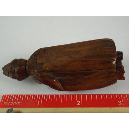 74 - Victorian Snuffbox carved from a Single Nut as A Lady in Cape. Hinged Lid.