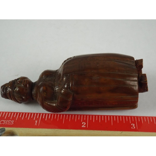 74 - Victorian Snuffbox carved from a Single Nut as A Lady in Cape. Hinged Lid.