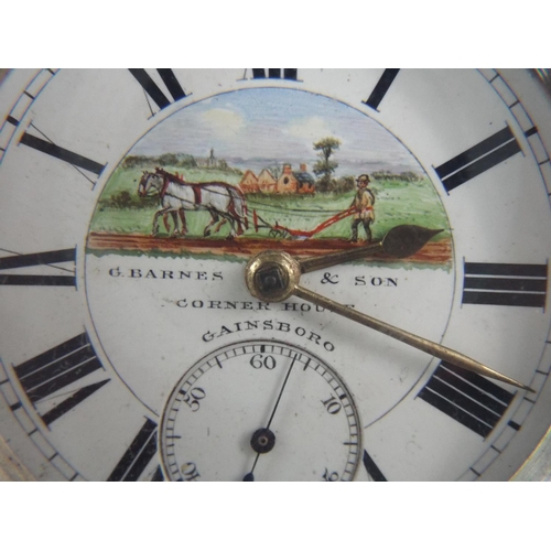 84 - Victorian Pocket Watch, Fusee Movement. Hallmarked for Chester 1891. Painted Dial. Barnes & son Gain... 