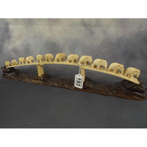 193 - Oriental Carving of Elephant Bridge in Bone & Wood.