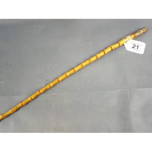 21 - Metal Topped, Bamboo Swagger Stick with Embossed emblem of the Kings Own Royal Regiment