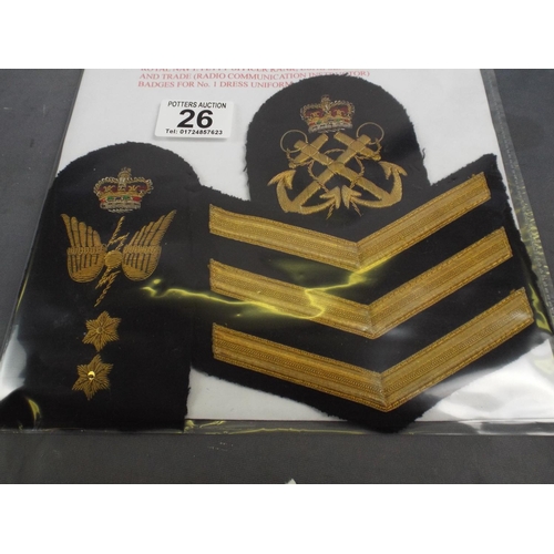 26 - Royal Navy Petty Officer's Long Service and Trade Insignia for No1 Dress Uniform.