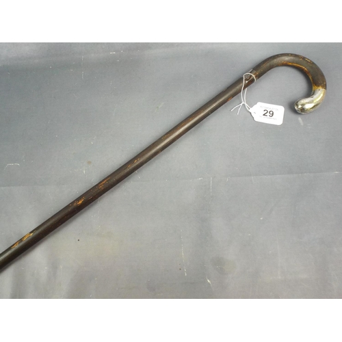 29 - 1930's Era walking cane with silver embellishments. Hallmarked for London 1931