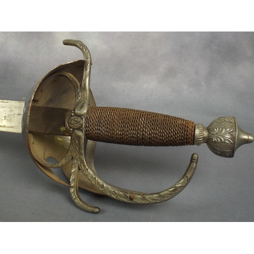 34 - Old Sword with Spanish Toledo Blade with enclosed handguard with ornate Scrolling to Handle.