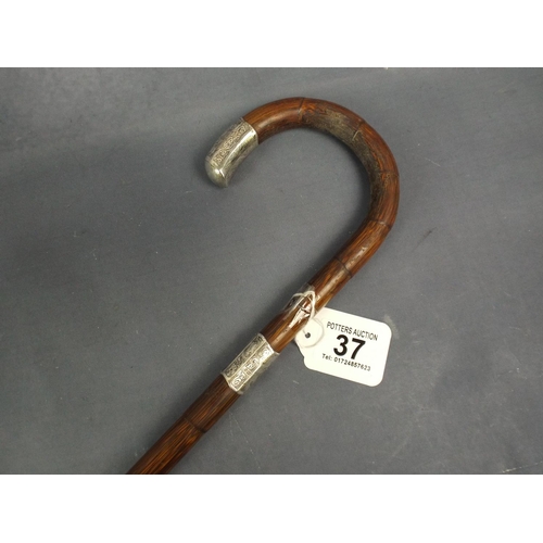 37 - Walking cane with silver collar & Tip