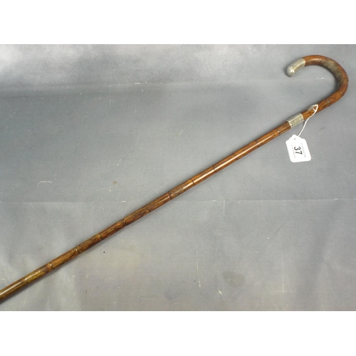 37 - Walking cane with silver collar & Tip